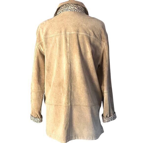 Reversible Suede Animal Print Brown Chore Coat Shacket Size Large Tan Chico's - Picture 3 of 13